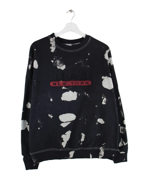 Fruit of the Loom 90s Vintage Bleach Splatter New York Skyline Sweater Schwarz XL