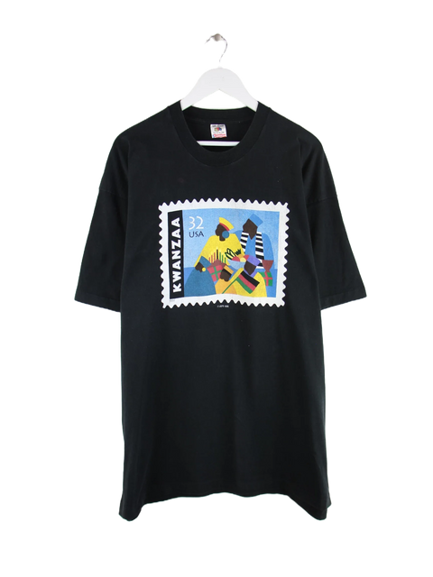 Fruit of the Loom 1996 Vintage Kwanzaa Stamp Print T-Shirt Schwarz 3XL