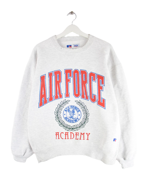 Russell Athletic 90s Vintage Air Force Academy Print Damen Sweater Grau L