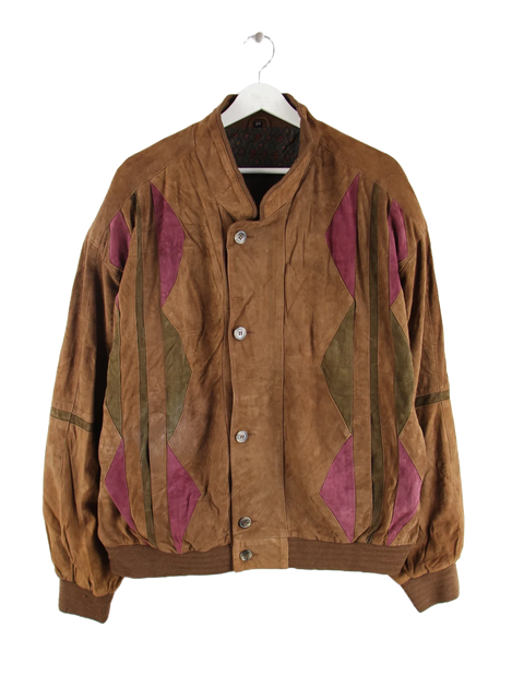 Vintage 90s Geometric Pattern Leder Jacke Braun XL