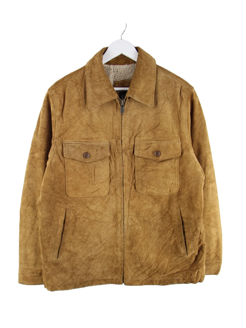 GAP 00s Fleece Lined Leder Jacke Braun M