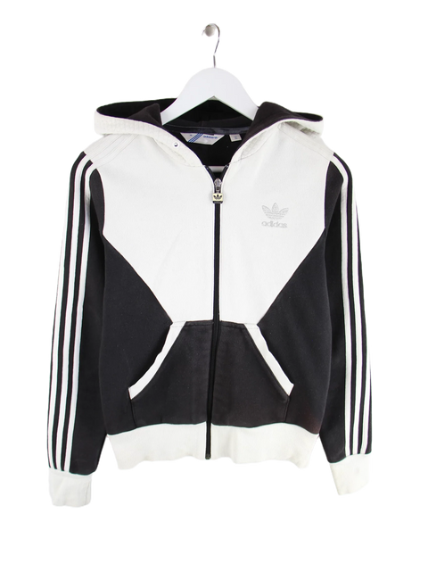 Adidas 90s Vintage 3-Stripes Quilted Hood Elbow Patches Zip Damen Hoodie Schwarz S
