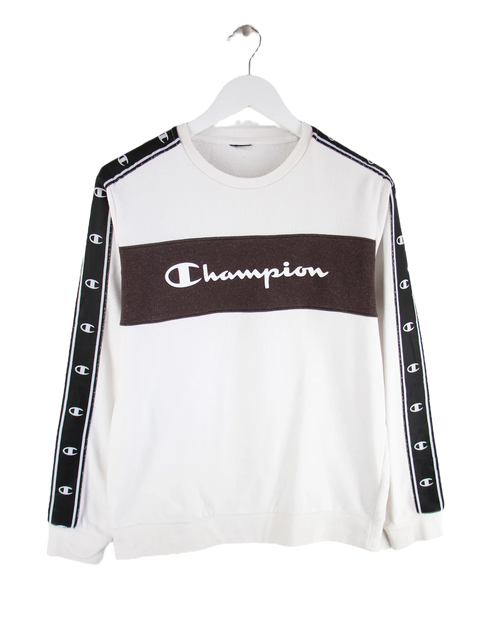 Champion Spellout Logo Tape Sweater Weiß M