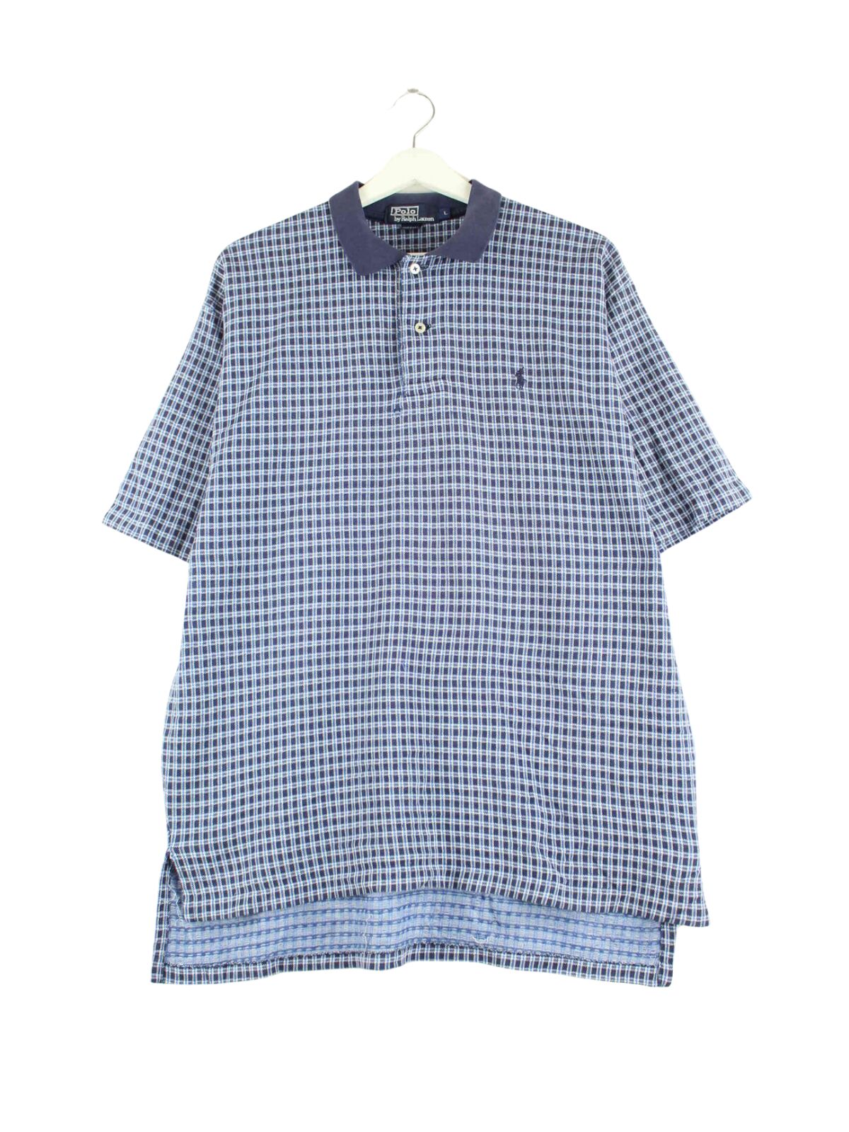 Ralph Lauren 90s Vintage Checked Polo Blau L (front image)