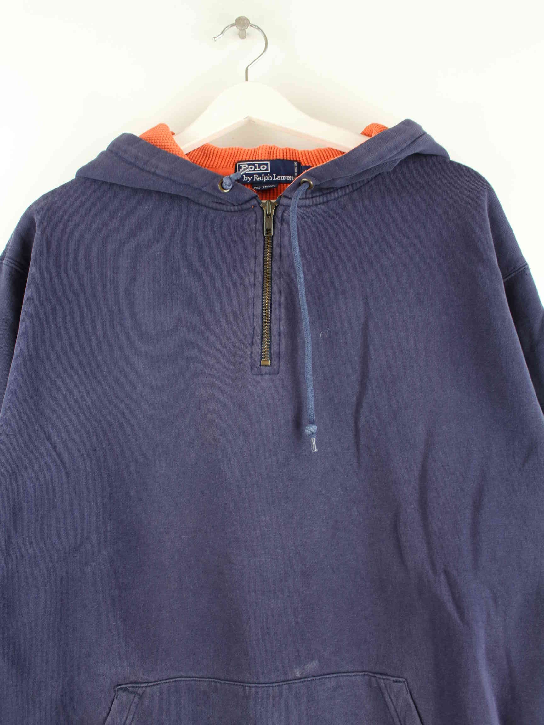 Ralph Lauren 90s Vintage Half Zip Hoodie Blau M (detail image 1)