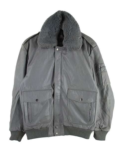 Vintage 00s Sherpa Leder Jacke Grau S