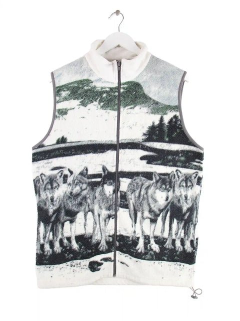 Vintage Wolf Fleece Weste Weiß M