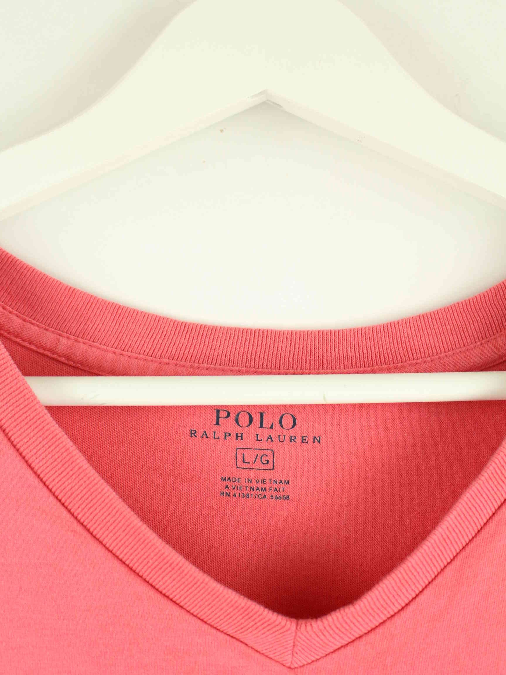 Ralph Lauren Damen Basic V-Neck T-Shirt Rosa L (detail image 2)
