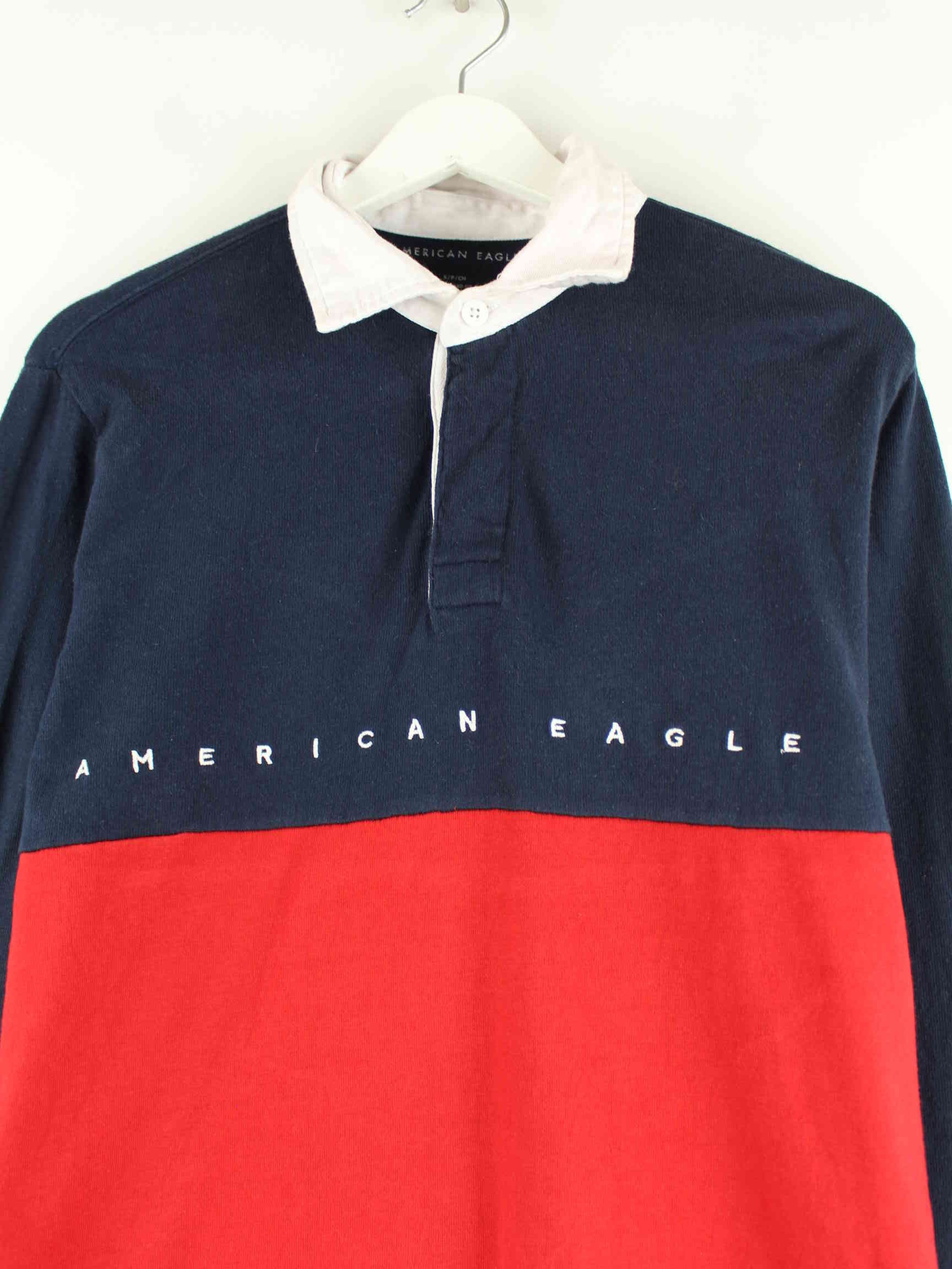 Vintage American Eagle Embroidered Langarm Polo Rot S (detail image 1)