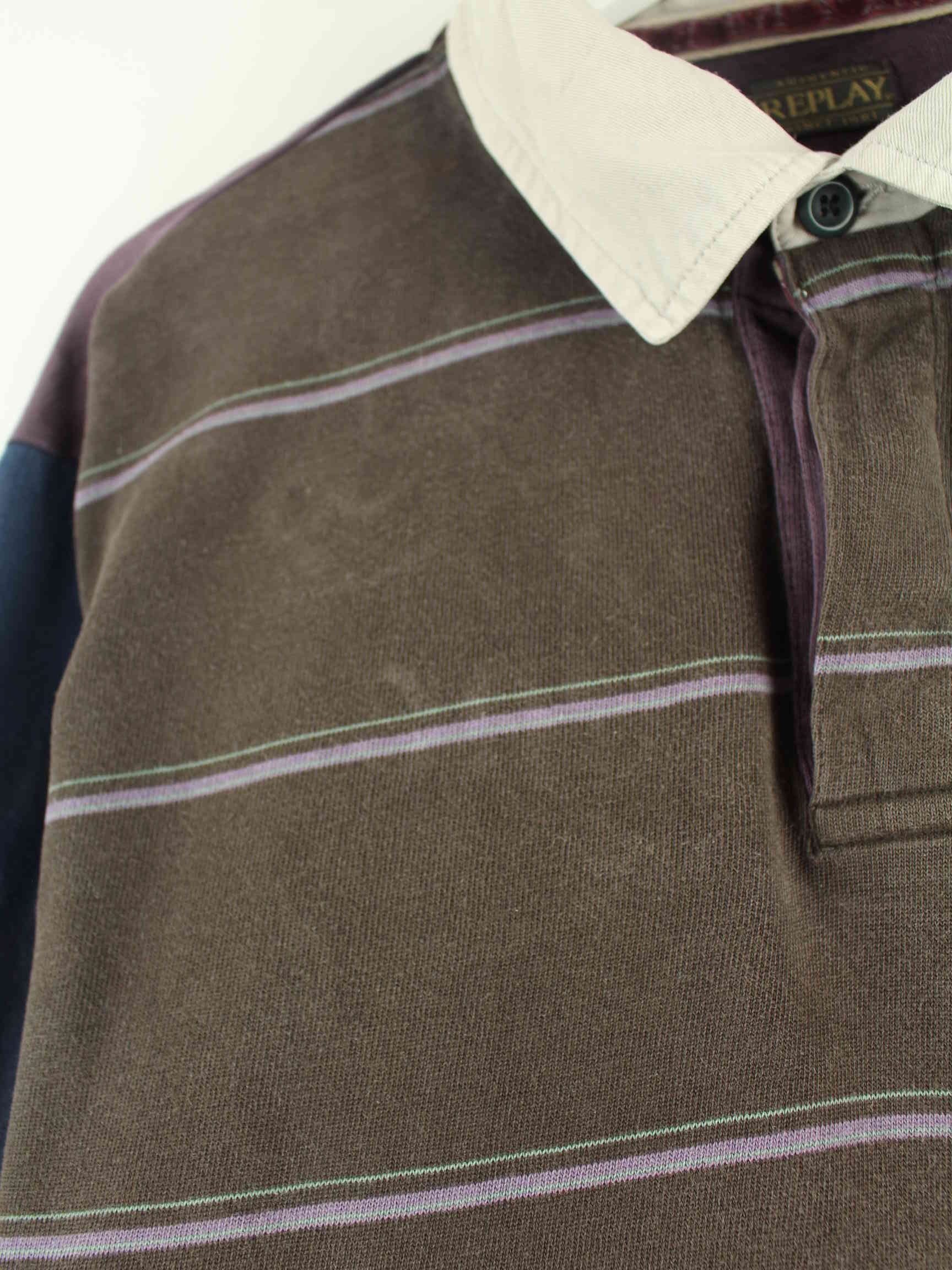 Replay 90s Vintage Embroidered Langarm Polo Blau XXL (detail image 3)