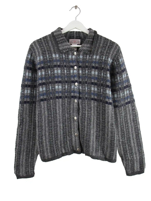 Vintage Damen 90s Woll Strickjacke Grau M