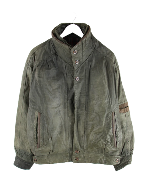 Vintage Lederjacke Grün XL – Vorderseite