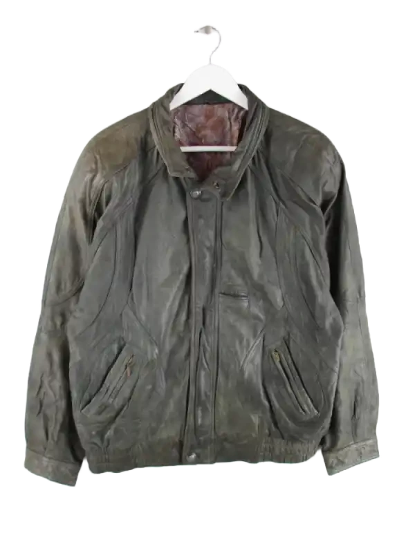 Vintage Lederjacke Grün L – Vorderseite