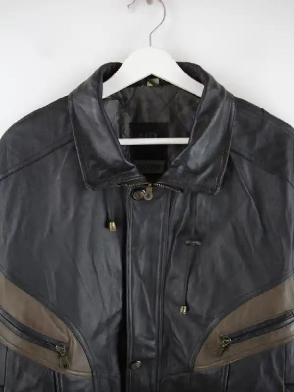 Vintage Lederjacke Schwarz XL – Detailansicht Vorderseite