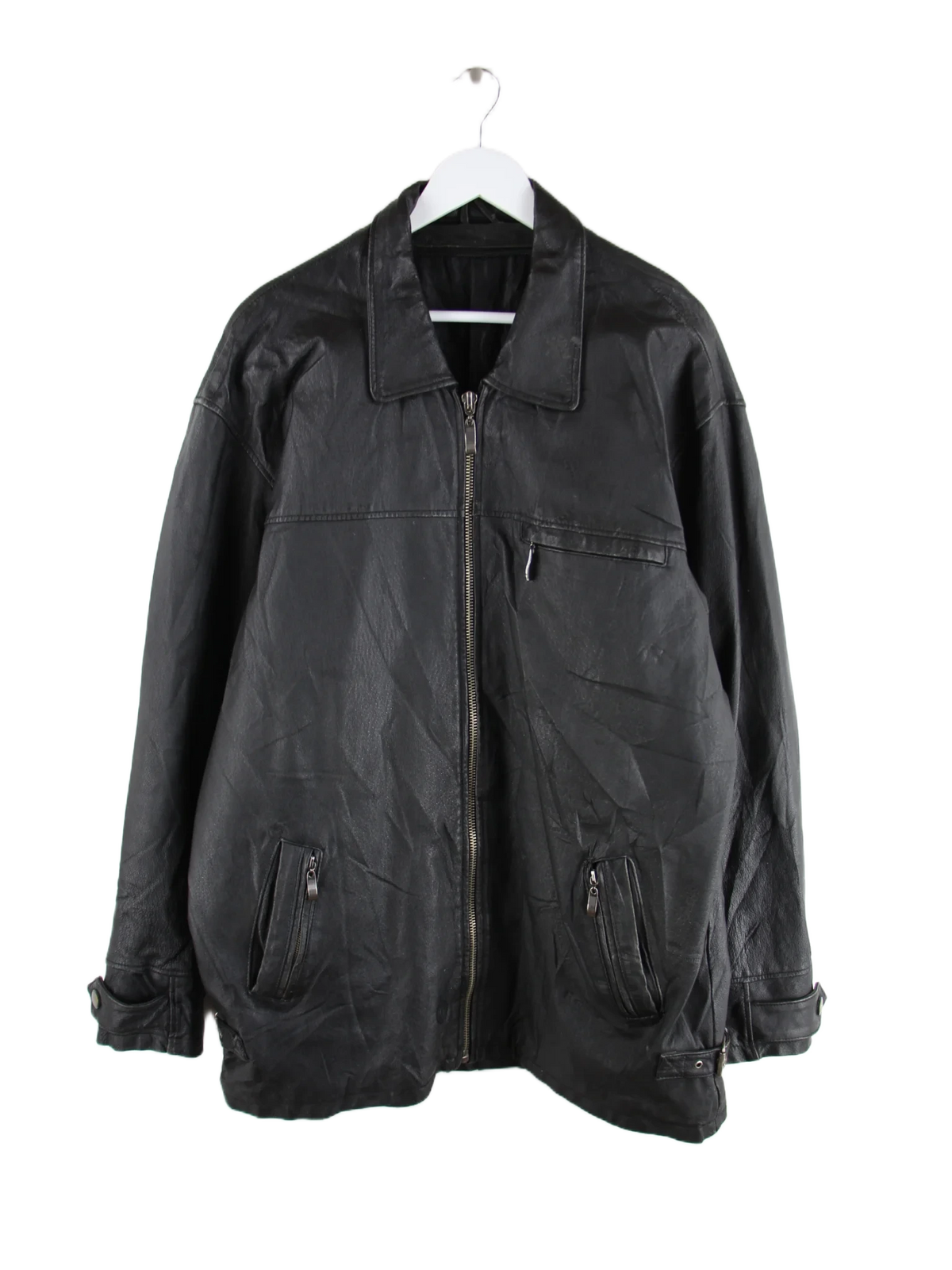 Vintage Lederjacke Schwarz XL – Vorderseite