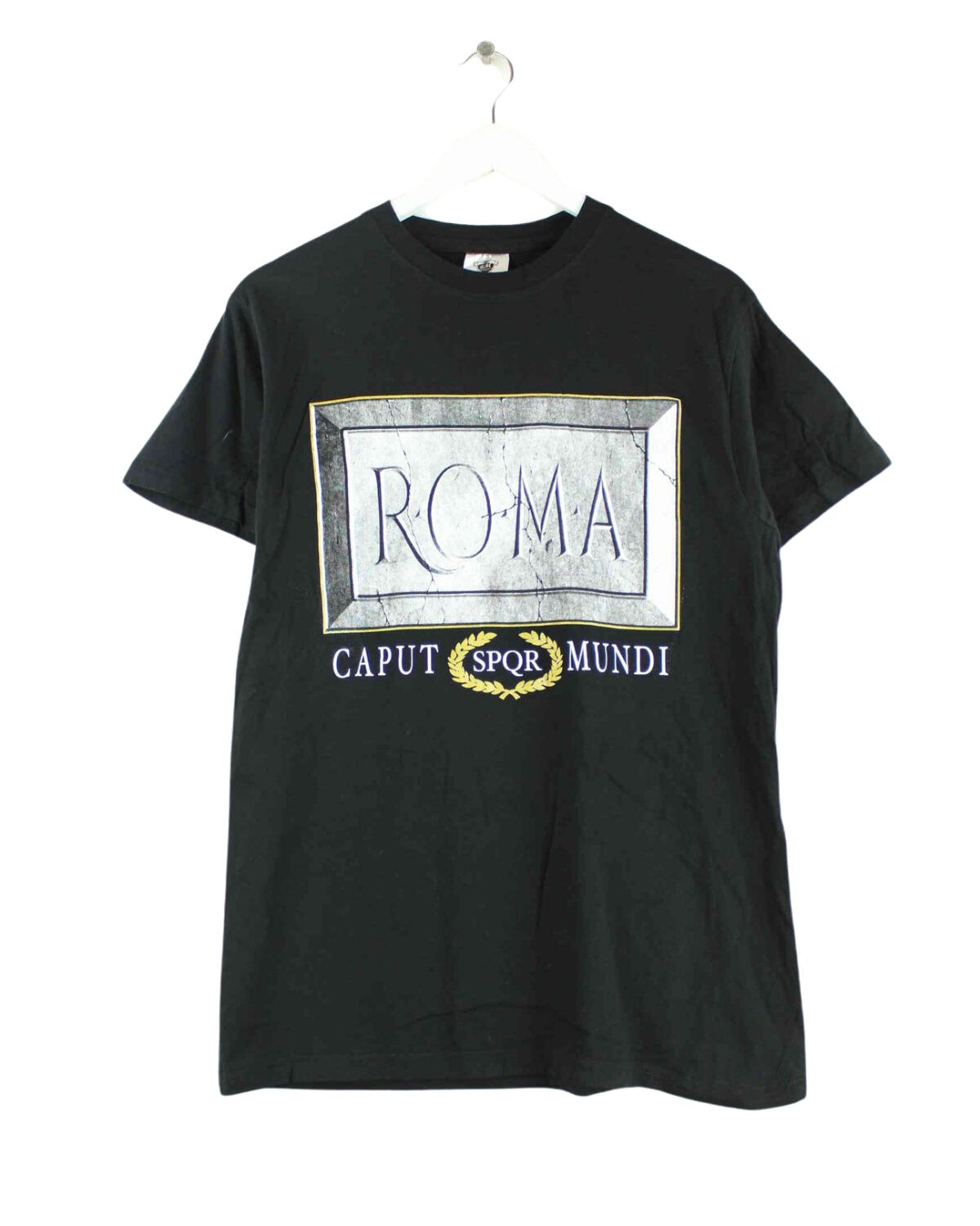 Vintage Roma Caput Mundi Print T-Shirt Schwarz S (front image)