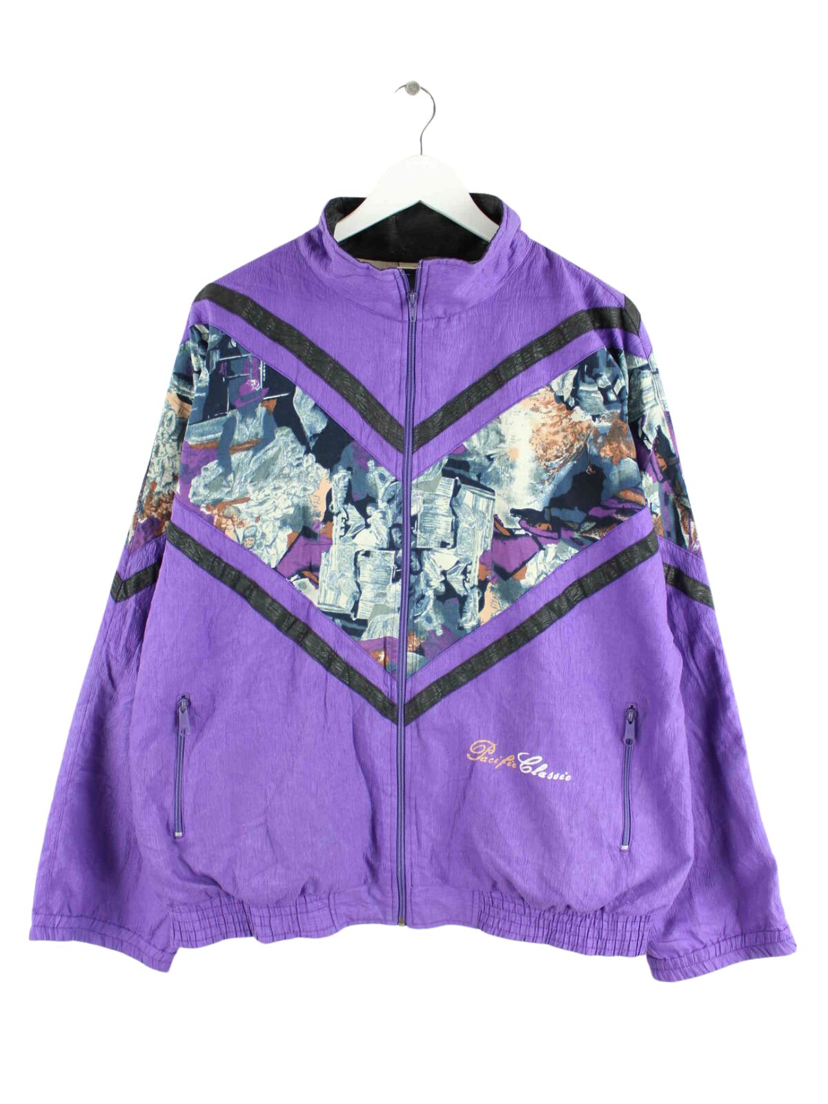 Vintage 80s Crazy Pattern Trainingsjacke Lila L (front image)