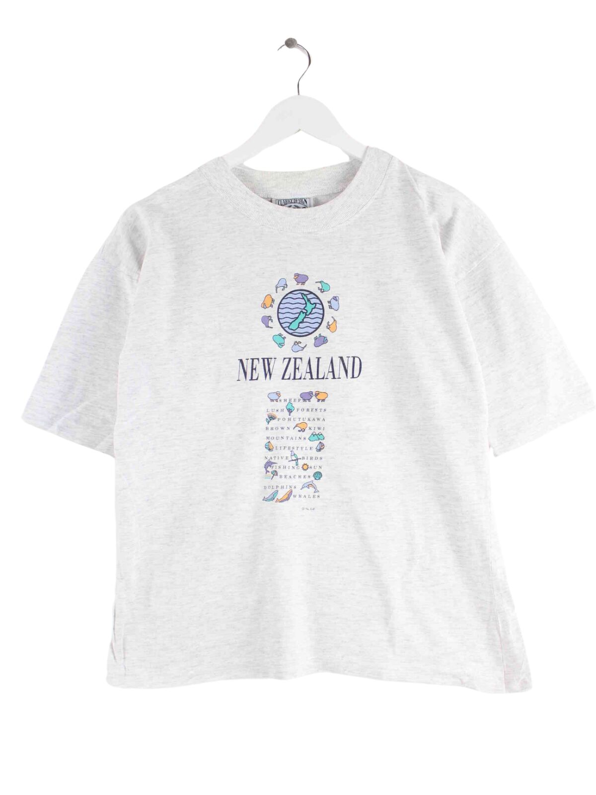 Vintage 1994 New Zealand Print Single Stitched T-Shirt Grau S (front image)