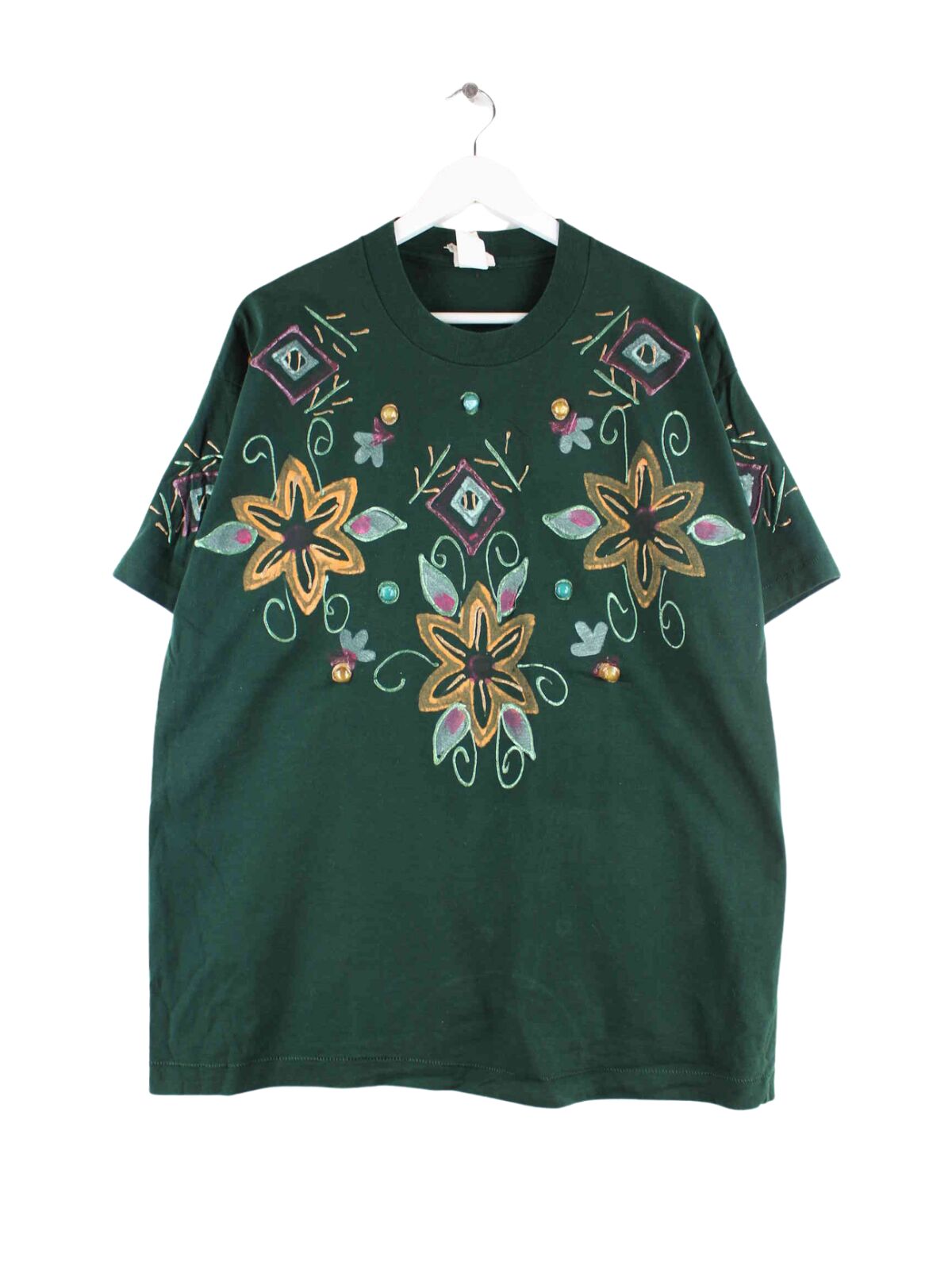 Vintage 90s Painted Single Stitched T-Shirt Grün L (front image)