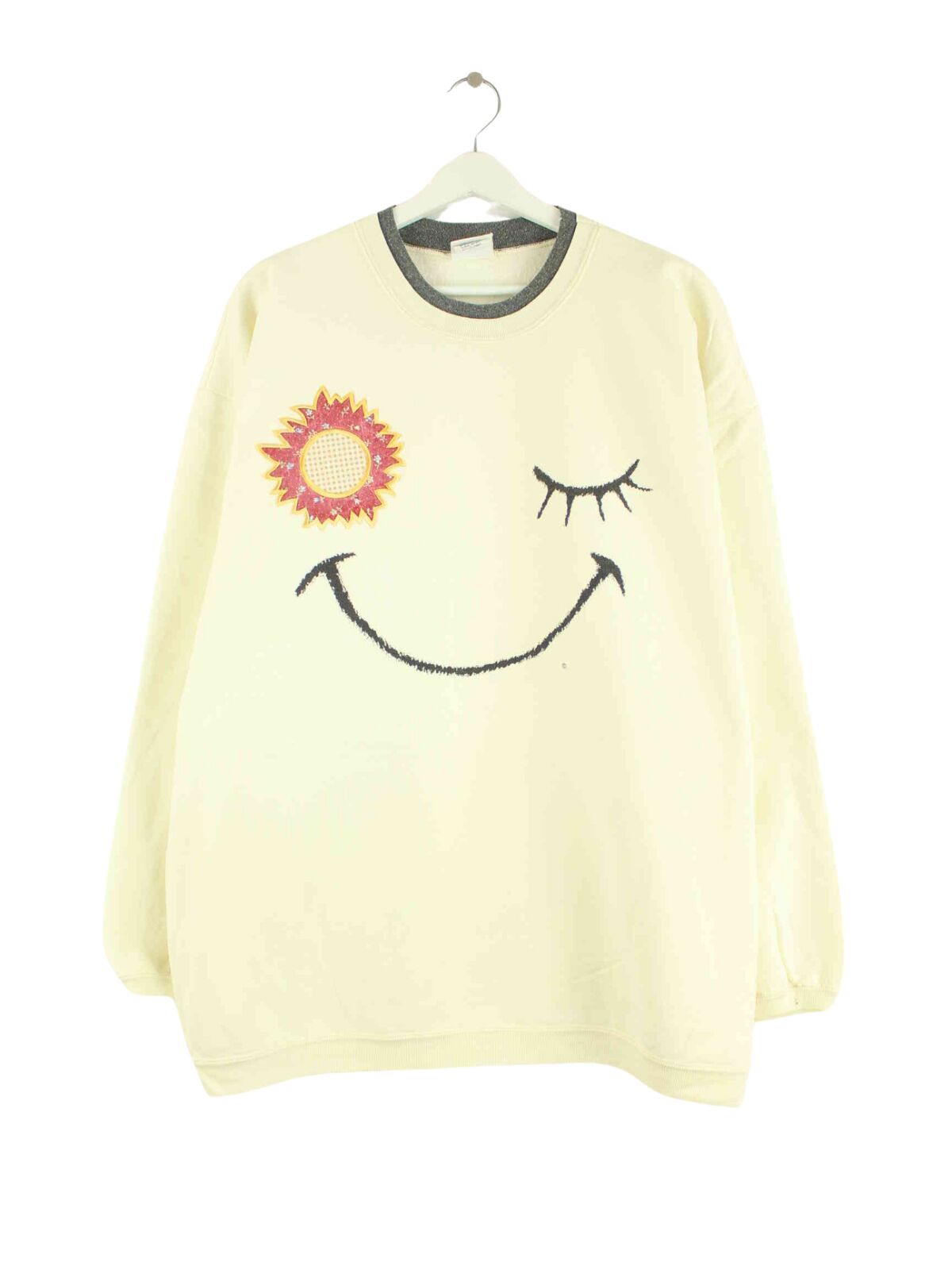 Vintage 80s Embroidered Sun Sweater Beige XL (front image)