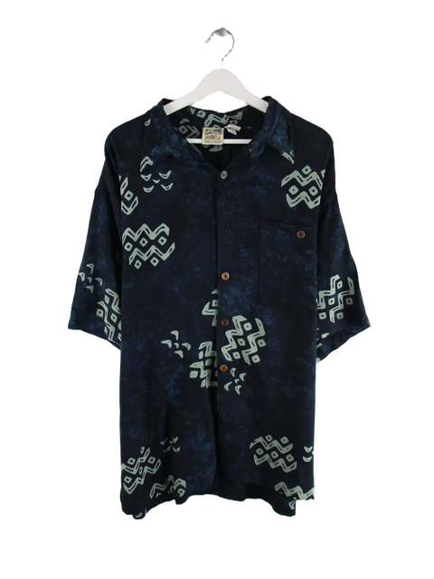 Vintage Hawaii Kurzarm Freizeit Hemd Blau XL