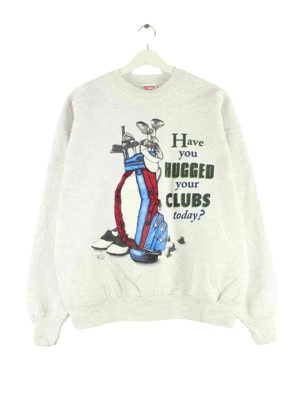 Hanes 90s Vintage Golf Print Sweater Grau L (front image)