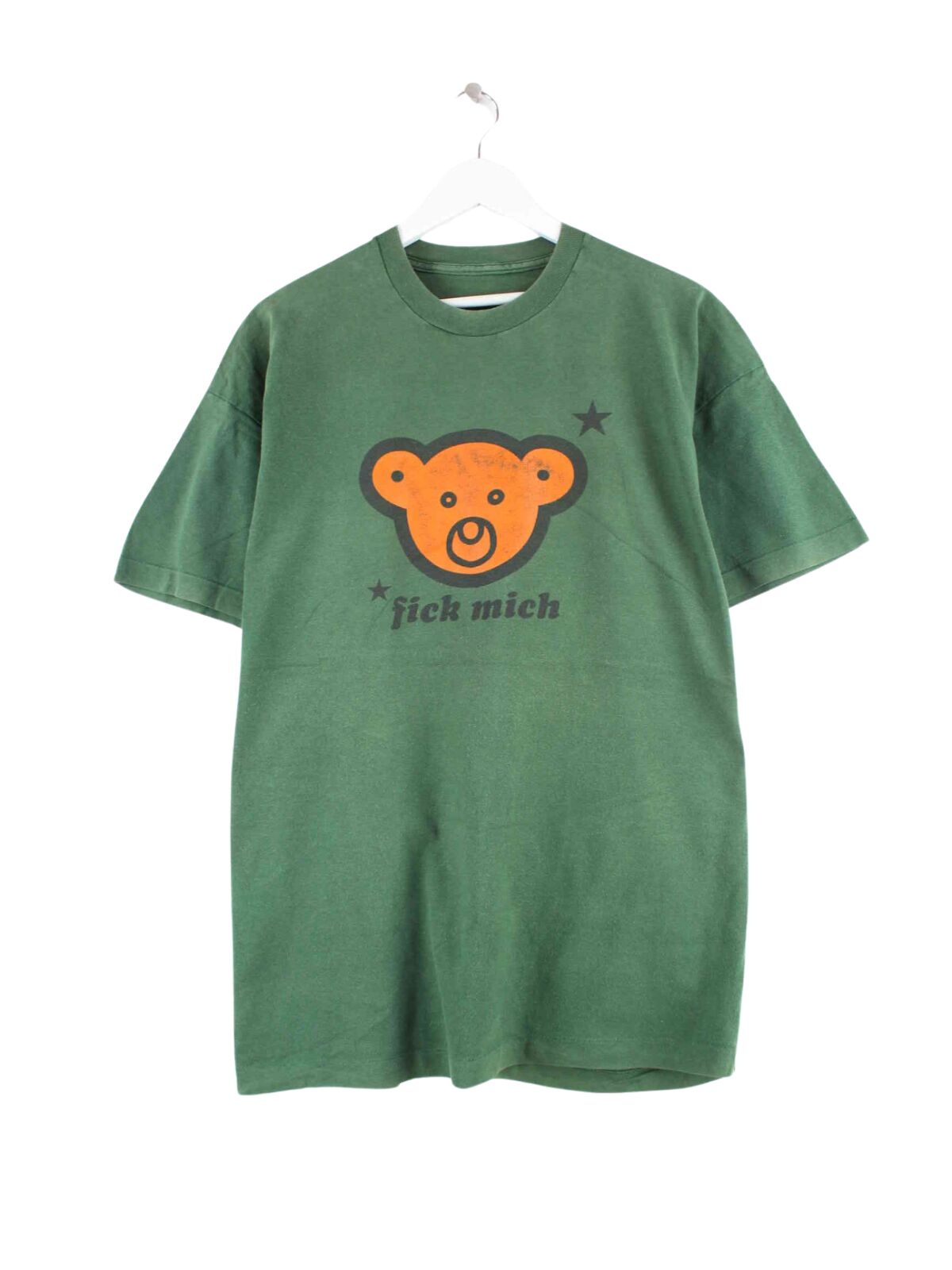 Vintage 90s Funny Teddy Print Single Stitched T-Shirt Grün L (front image)
