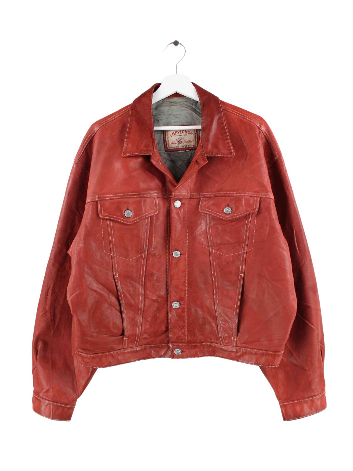 ジャケット・アウター 90s Chevignon Leather Cotton 6Pocket JKT Chevignon 90s Leather Jacket Red L – Peeces