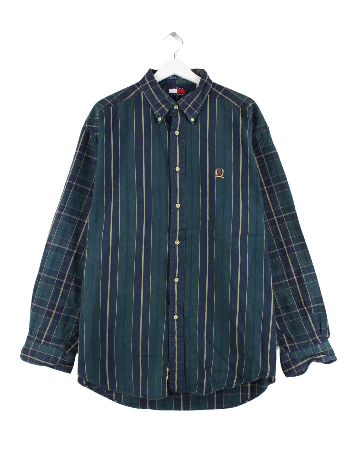 Tommy Hilfiger 00s Striped Hemd Grün L (front image)