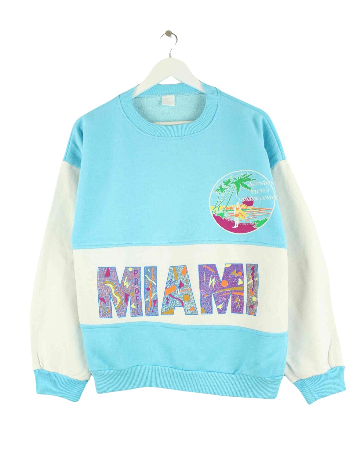 Vintage 80s Vintage Miami Print Sweater Blau S (front image)