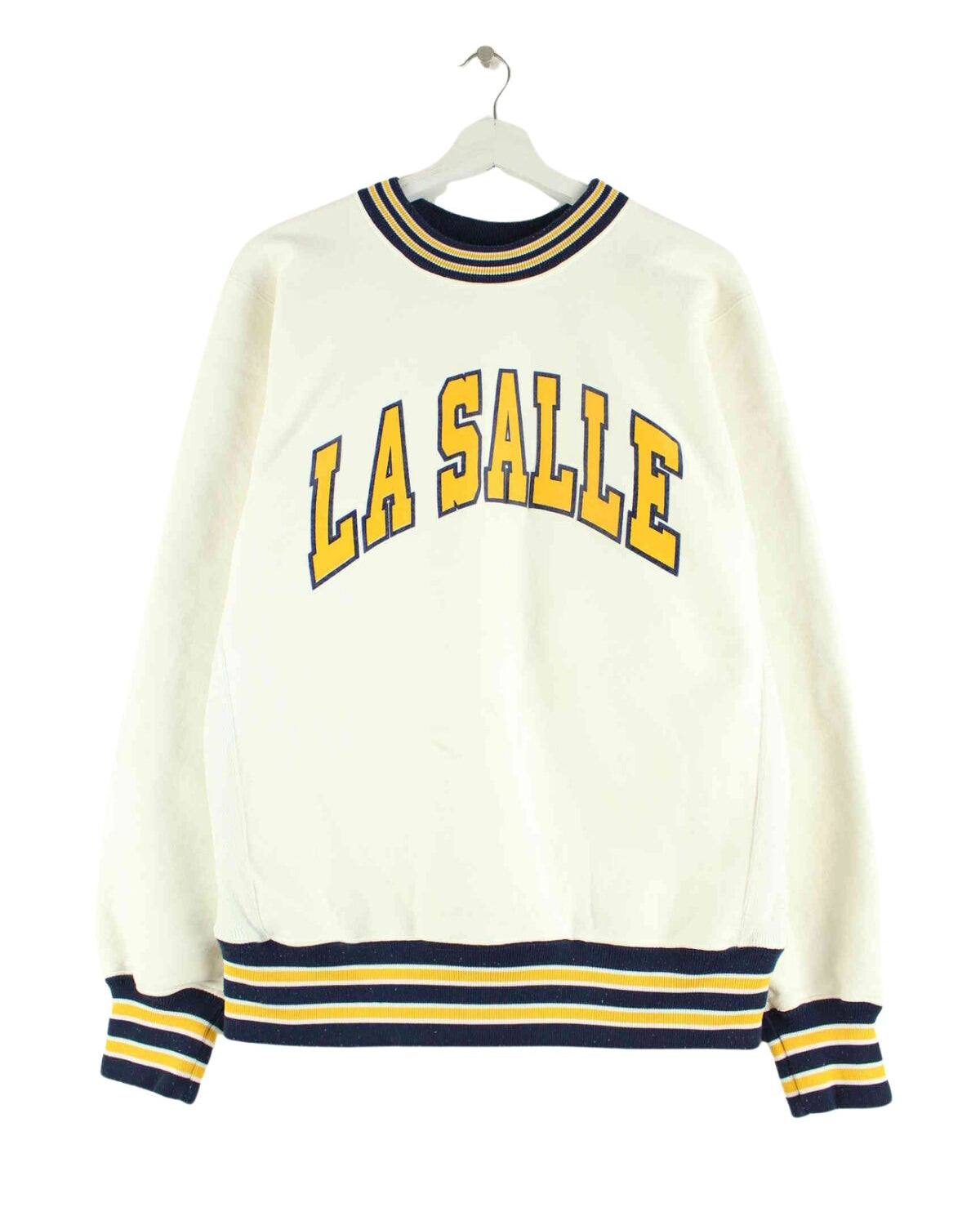 Vintage 80s La Salle Print Heavy Sweater Weiß L (front image)