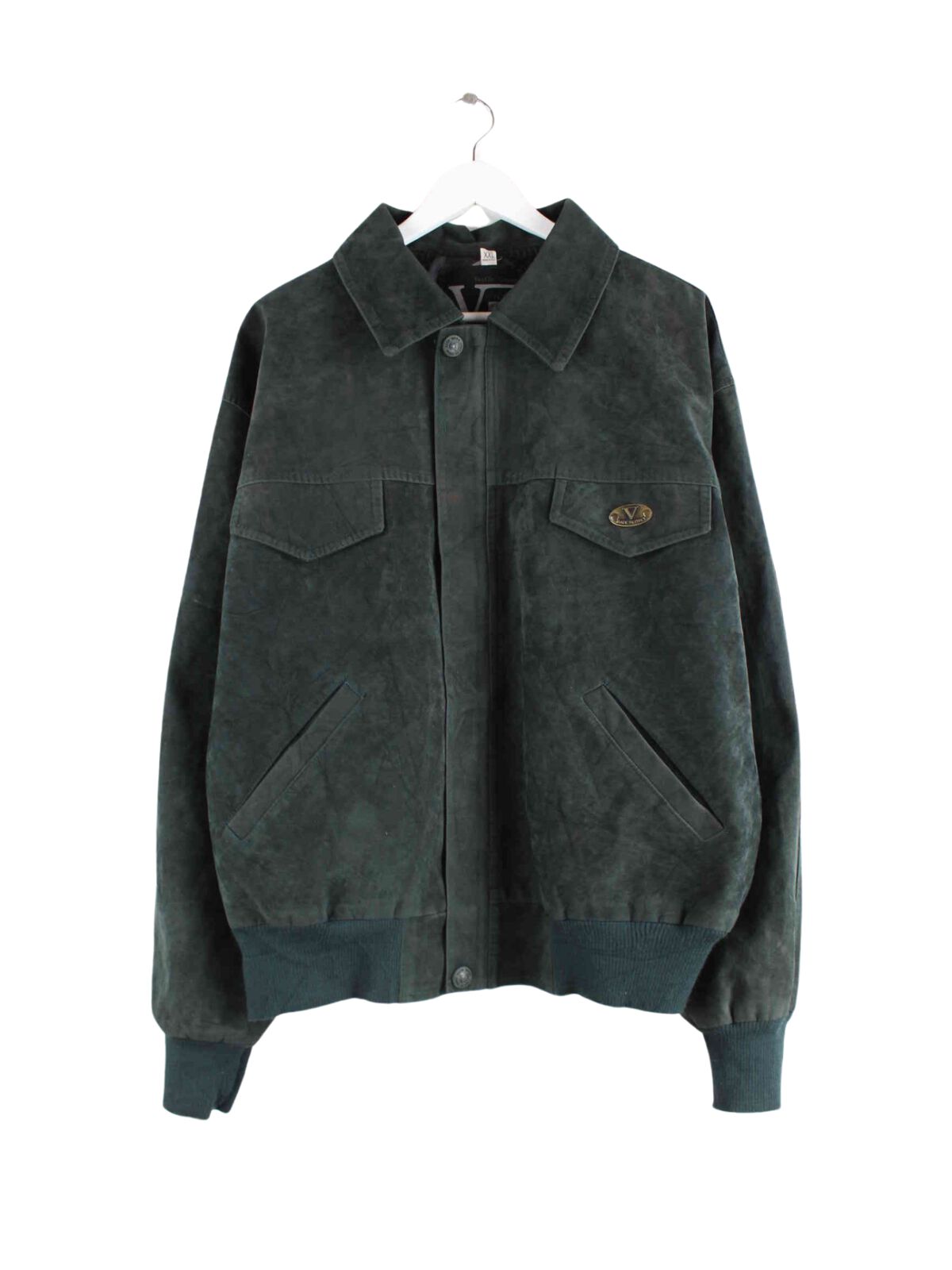 Vintage 90s Leder Suede Bomber Jacke Grün XL (front image)