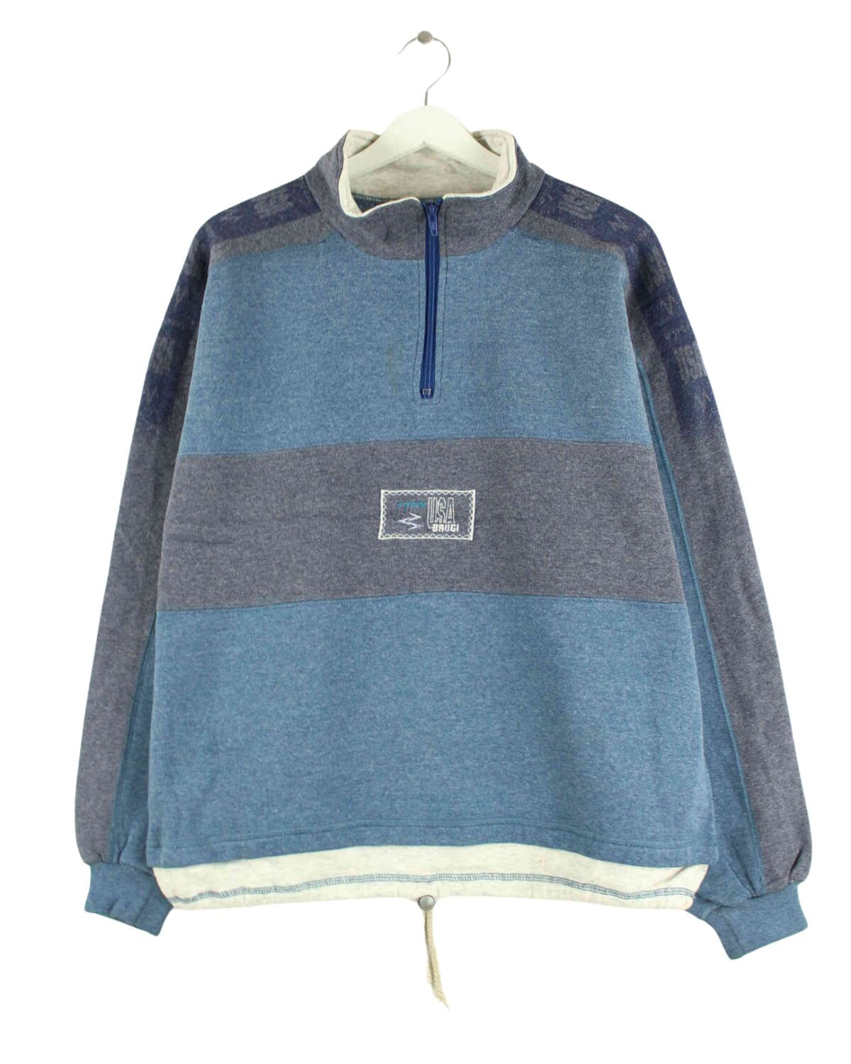 Vintage 90s Embroidered Half Zip Sweater Blau L (front image)