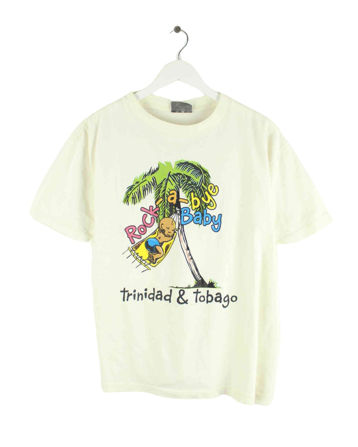 Vintage 90s Vintage Trinidad Baby Print T-Shirt Weiß S (front image)