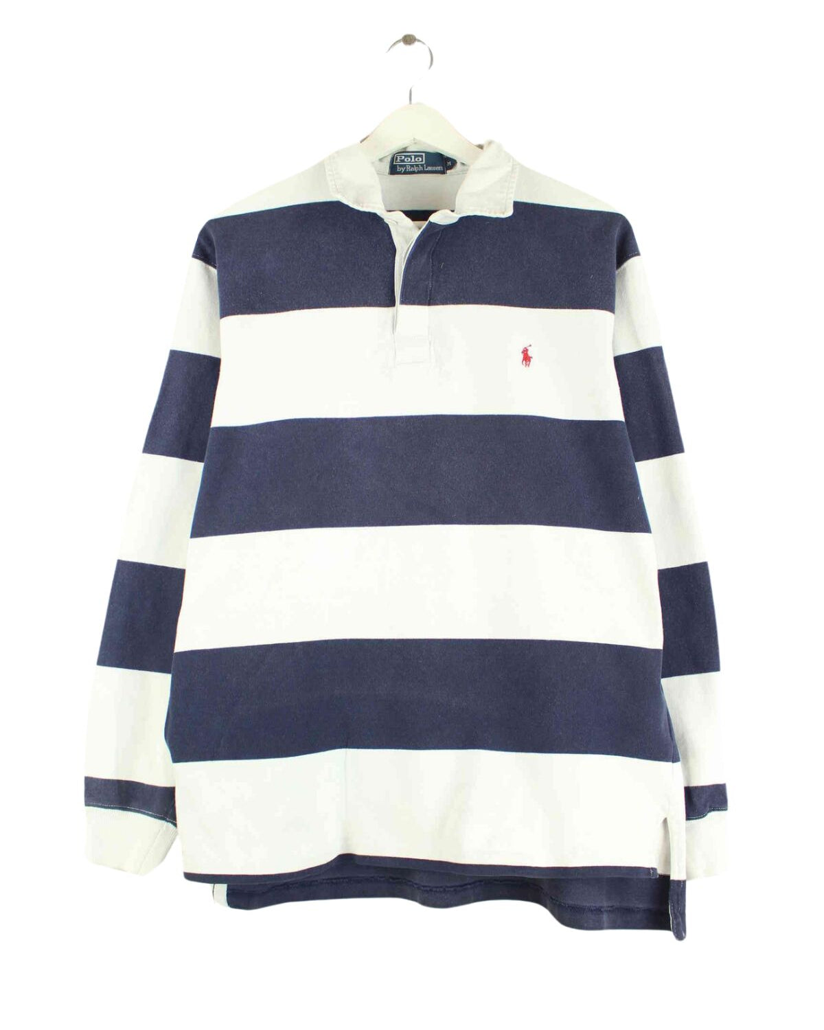 Ralph Lauren 90s Vintage Striped Long Sleeve Polo Weiß M (front image)