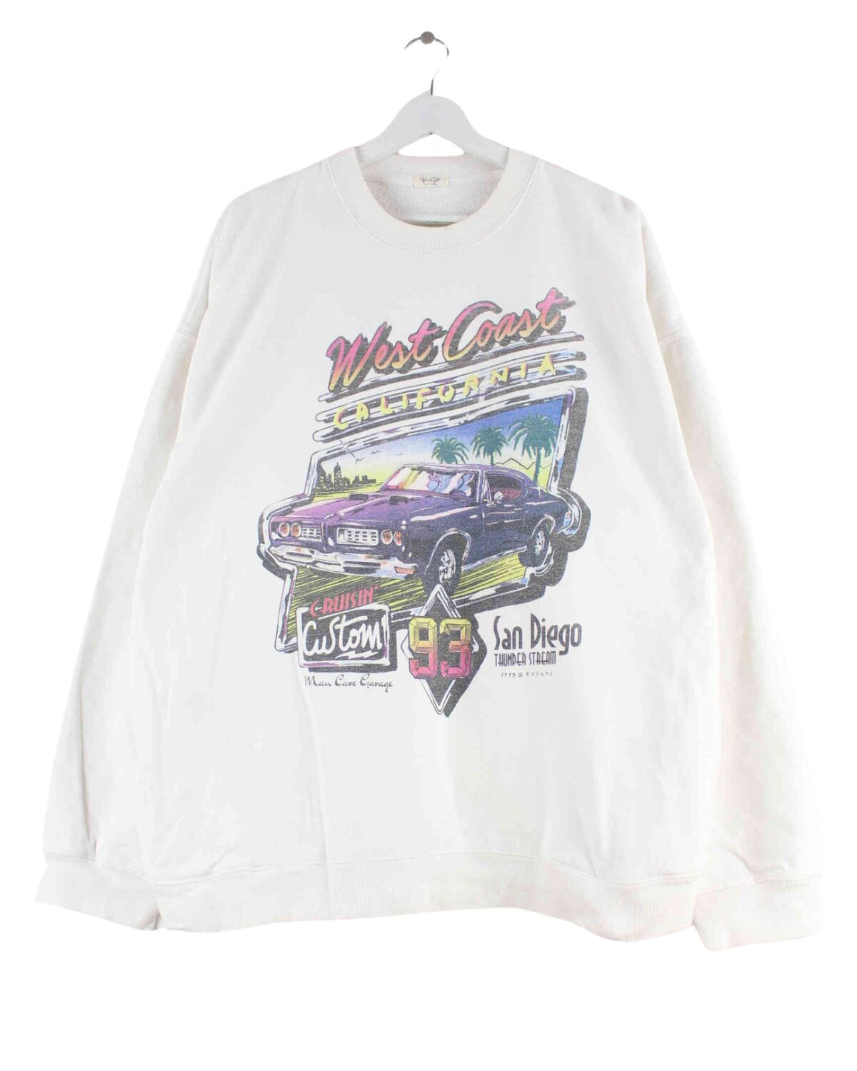 Vintage 1993 West Coast Cruisin Print Sweater Weiß XL (front image)