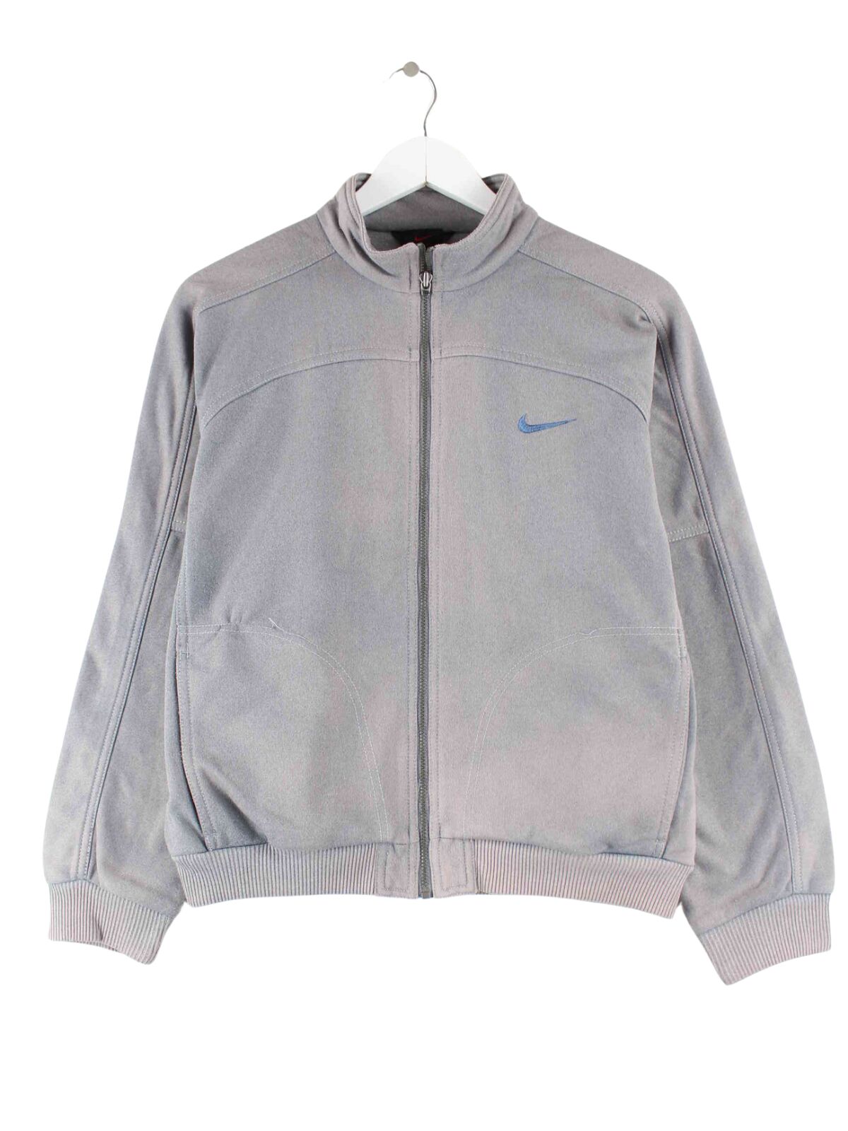 Nike Damen 90s Vintage Big Swoosh Embroidered Trainingsjacke Grau M (front image)