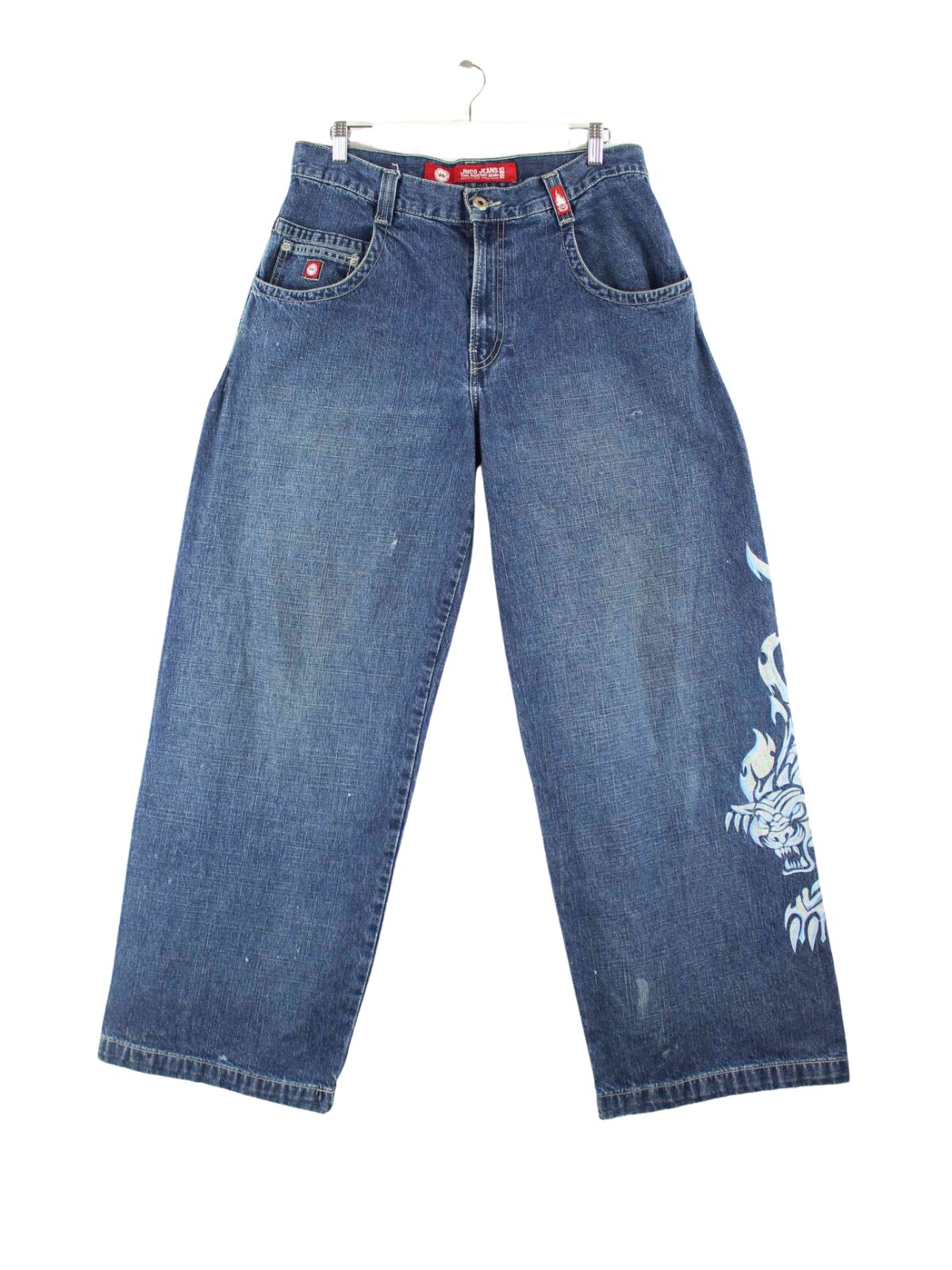 JNCO y2k Carpenter Dragon Embroidered Jeans Blue W34 L32 – Peeces