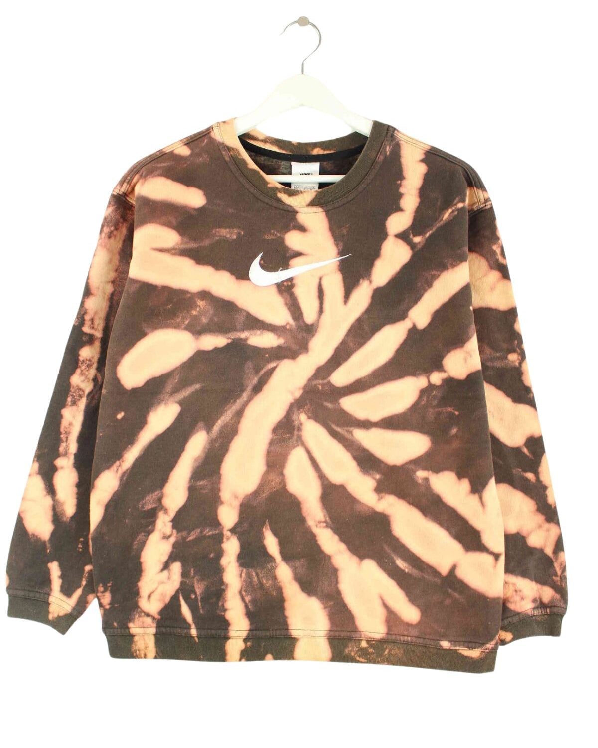 Nike 90s Vintage Big Swoosh Embroidered Tie Dye Sweater Braun S (front image)