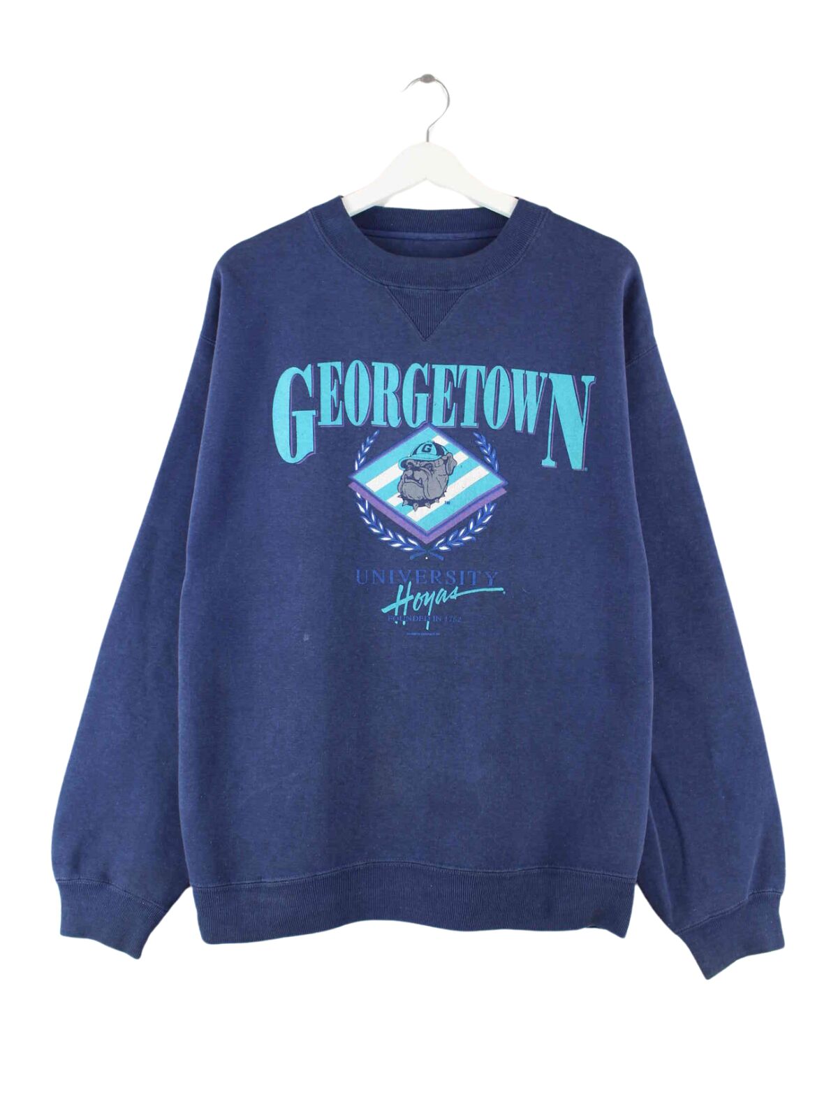 Vintage 90s Georgetown Print Sweater Blau XL (front image)