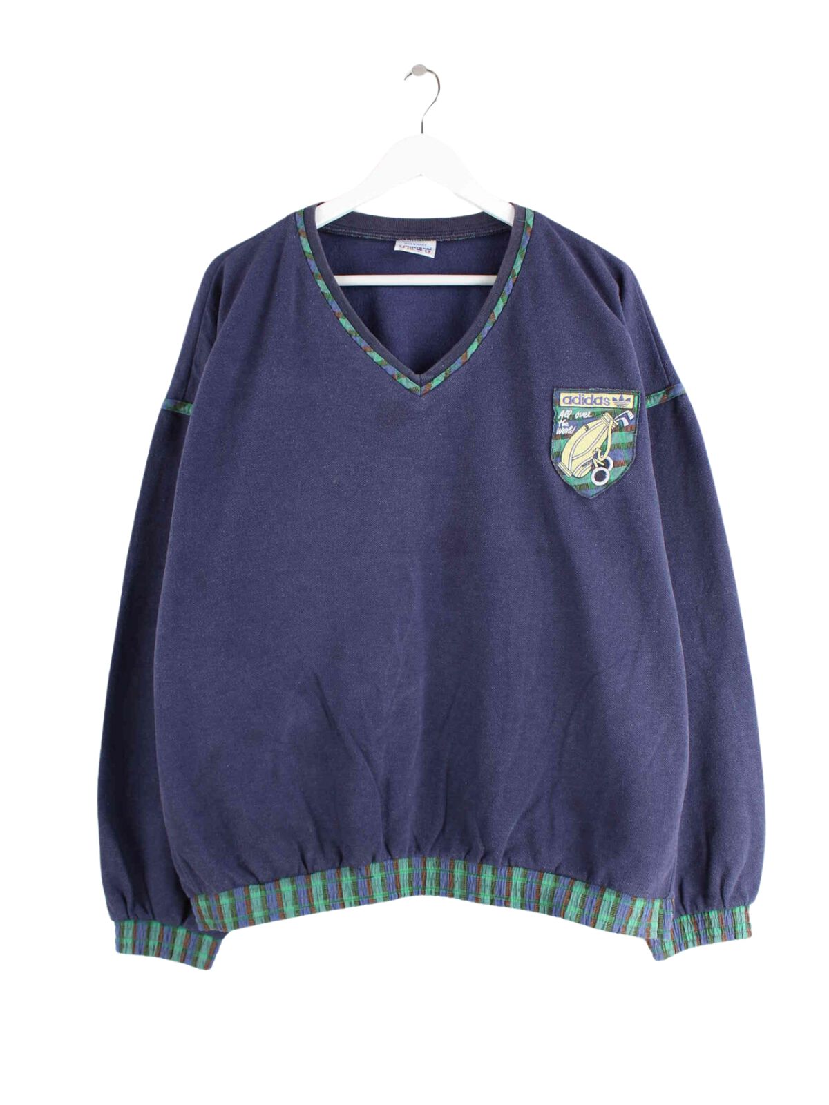 Adidas 80s Vintage Golf V-Neck Sweater Blau XL (front image)