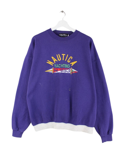 Nautica 80s Vintage Embroidered Sweater Lila XXL