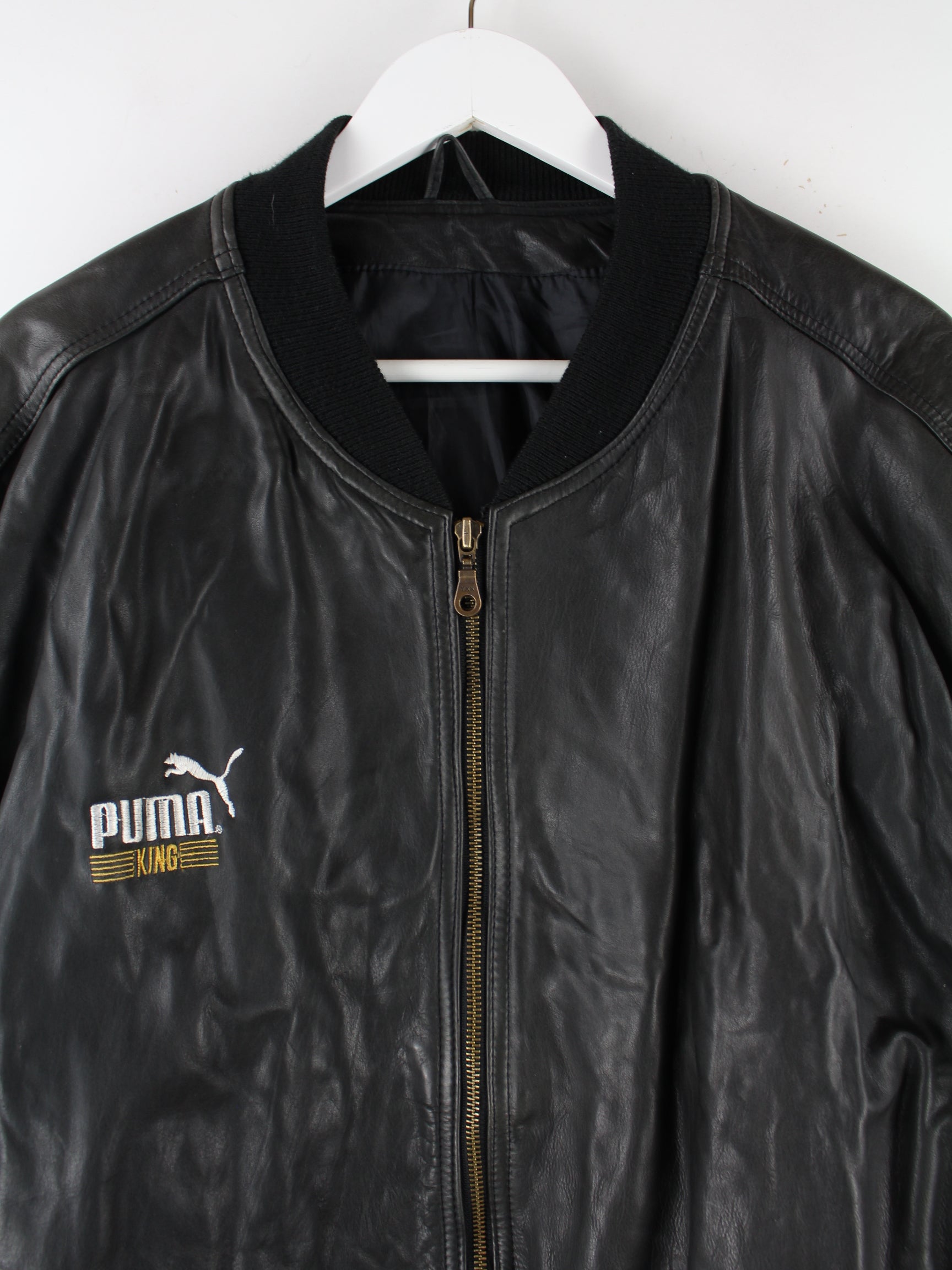 Puma King 90s Vintage Bomber Leder Jacke Schwarz XXL – Peeces