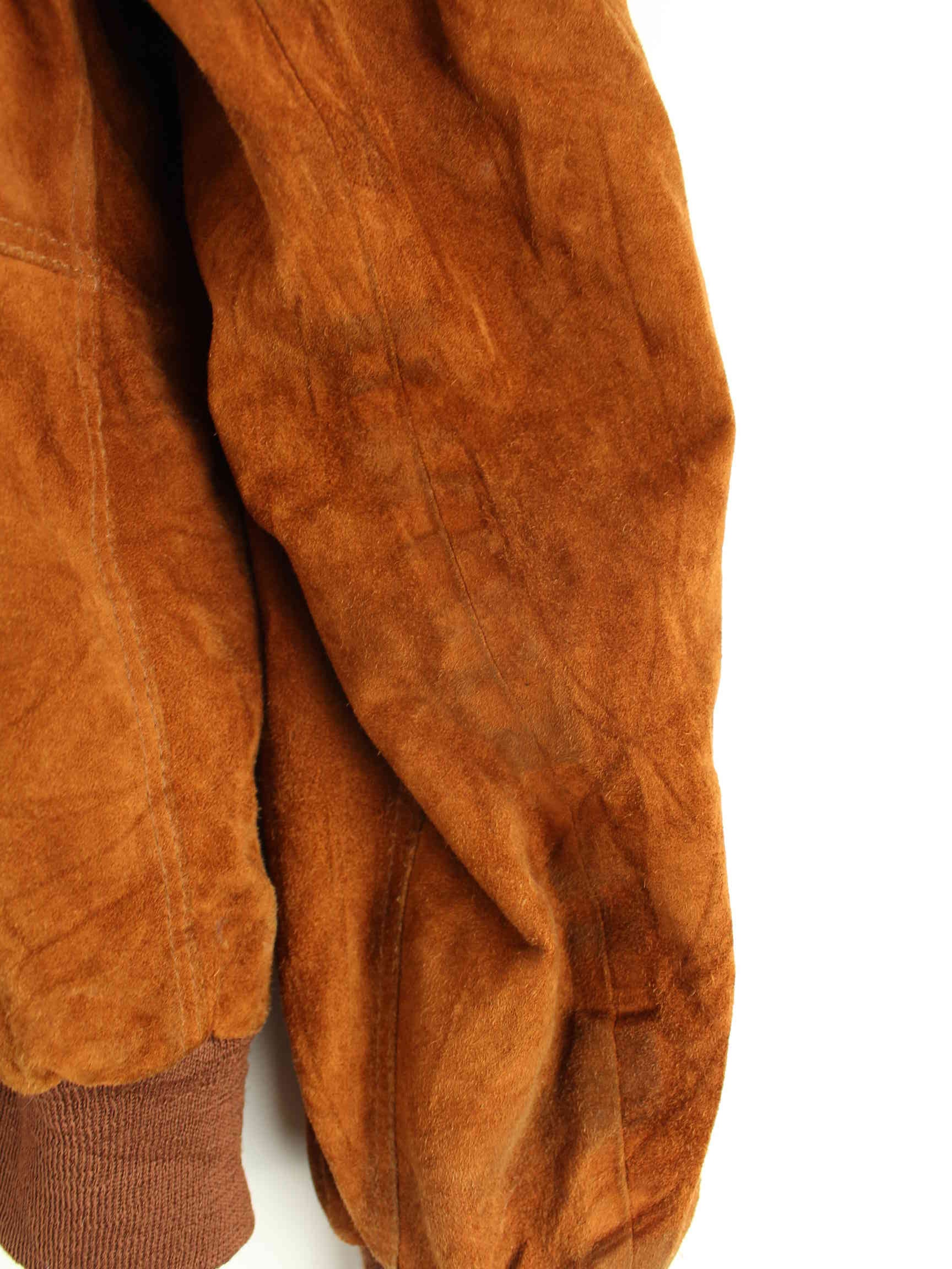 Christ 90s Vintage Suede Bomber Leder Jacke Braun L (detail image 6)