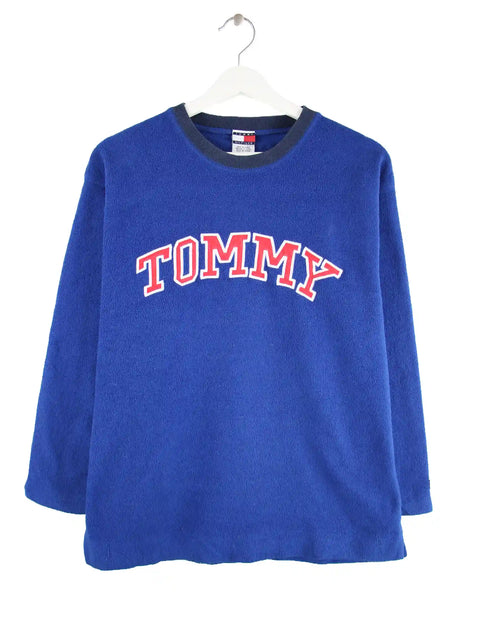 Tommy Hilfiger Damen 90s Vintage Spellout Fleece Sweater Blau S
