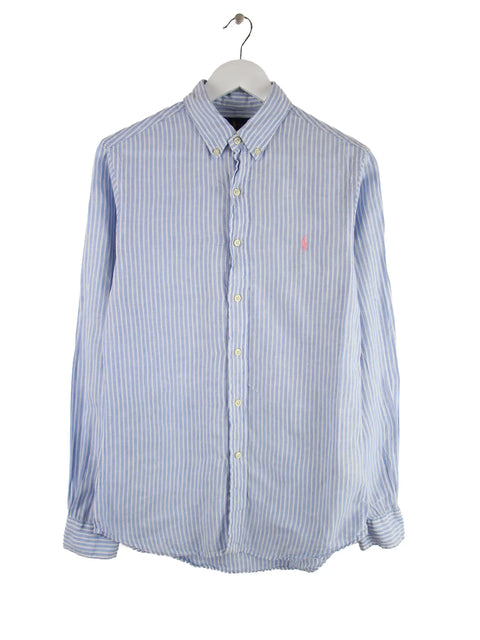 Ralph Lauren 100% Leinen Stripe Slim Fit Hemd Blau S