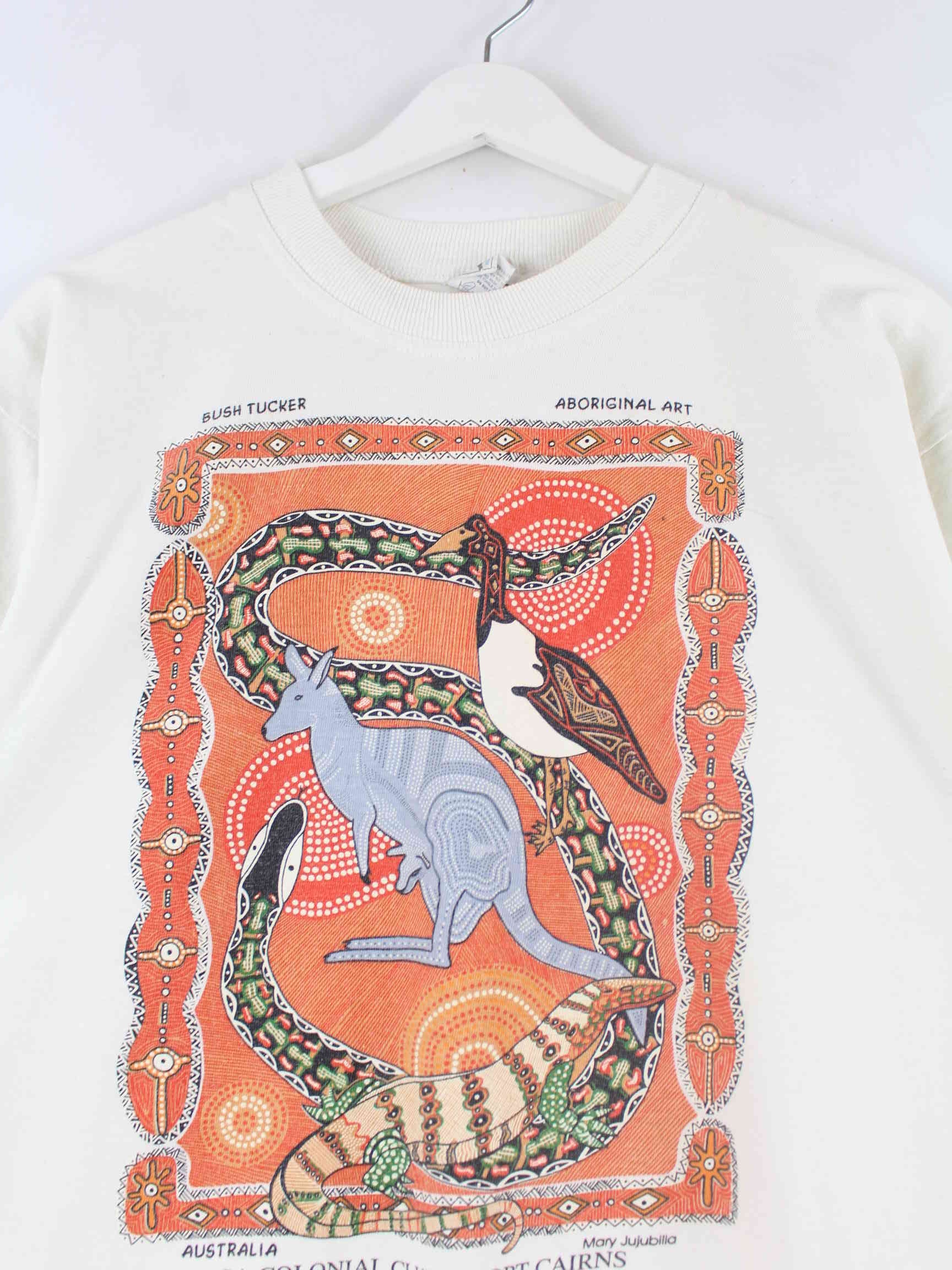 Vintage 90s Aboriginal Art Print Single Stitch T-Shirt Weiß L (detail image 1)