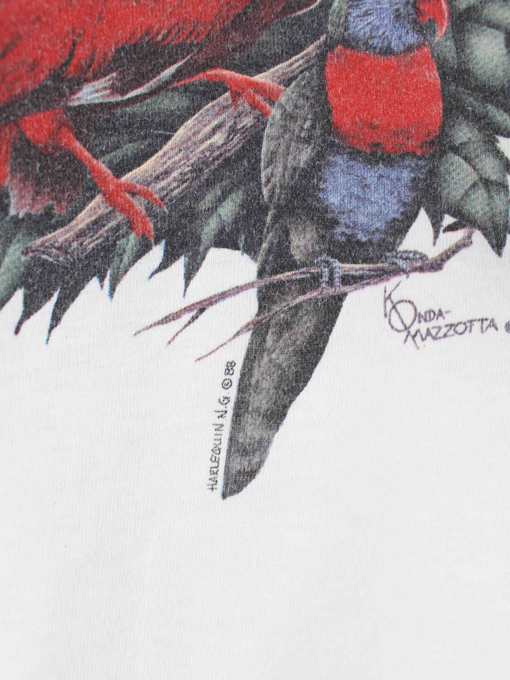 Vintage 1988 Zoo Madrid Birds Print Single Stitch T-Shirt Weiß XL (detail image 2)