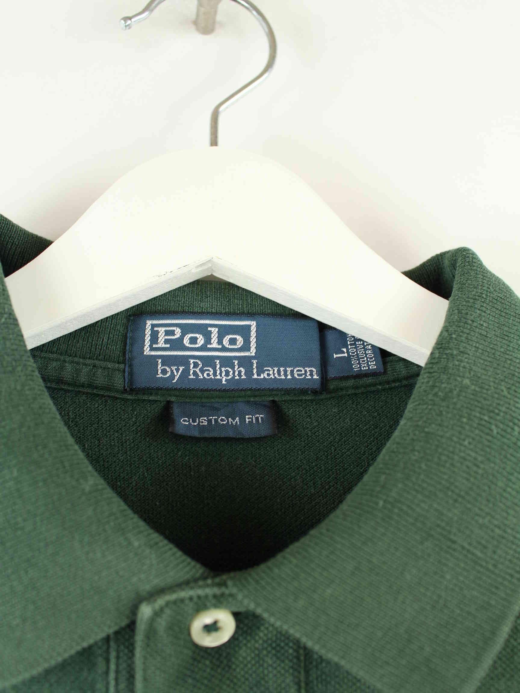 Ralph Lauren 90s Vintage Langarm Polo Grün L (detail image 2)