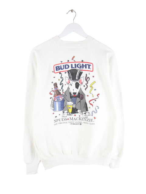 Vintage 1987 Bud Light Beer Mac Kenzie Print Sweatshirt Weiß XL